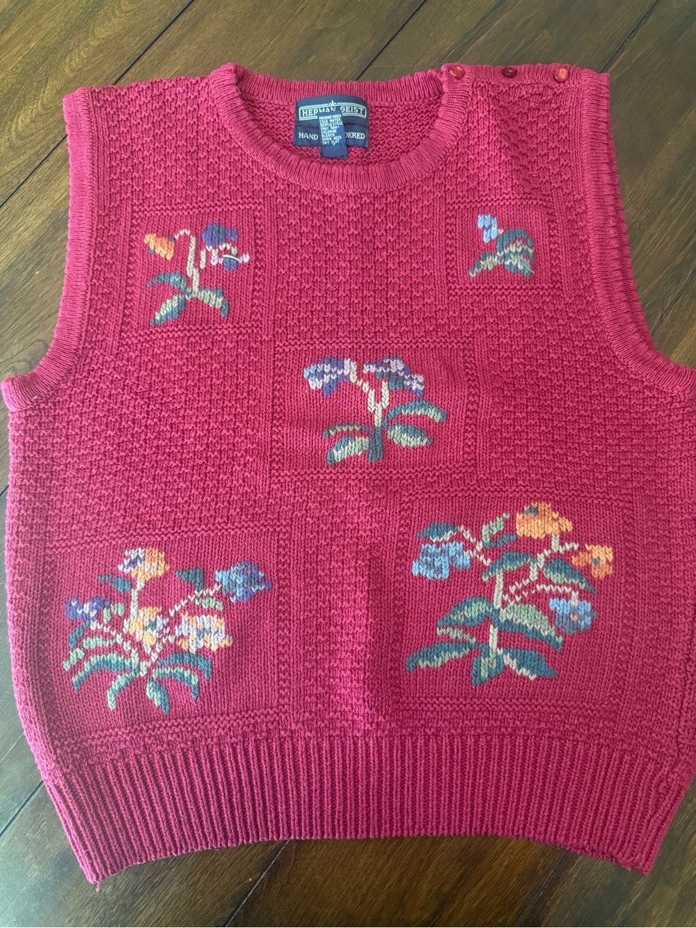 Vintage Herman Geist Floral Fair Isle Knit Sweater Vest Cottagecore 90s Large